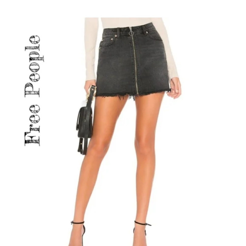 Free People Black Denim Mini Skirt